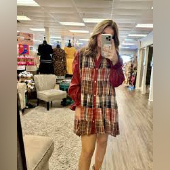 Plaid Block Fall Thanksgiving Shirt Dress (Sold Out Style) Size Large - Picture 9 of 9